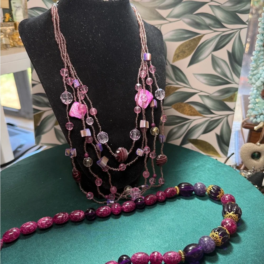 Source Unknown Pink and‎ Purple Multi-Strand Necklace